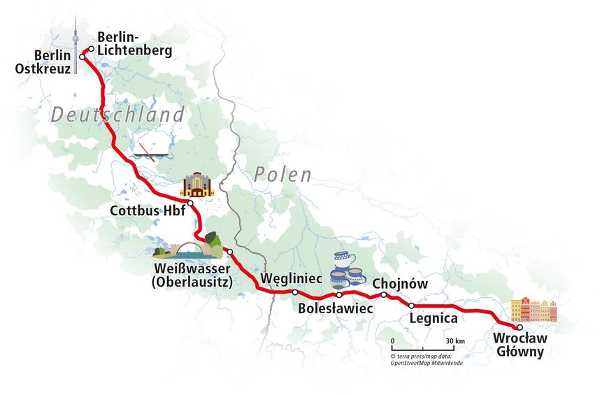 Kulturzug-Trasse Karte mit der Trasse des Kulturzuges
