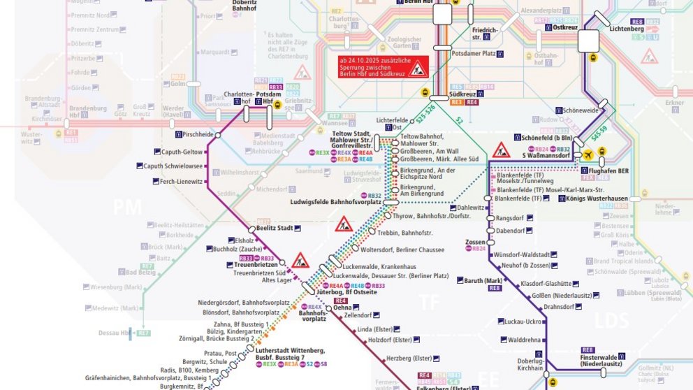 Sperrung der Anhalter Bahn - Umfangreicher SEV  mit Bussen                    - auch Berlin Südkreuz betroffen - 